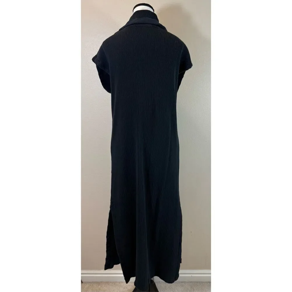 Free People Beach Black Cotton Short Sleeve Midi V-Neck Dress Women’s Small